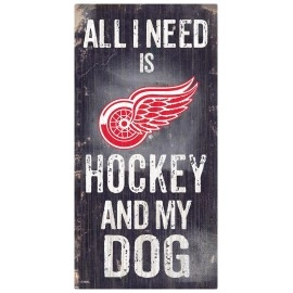 Detroit Red Wings Sign Wood 6X12 Hockey And Dog Design