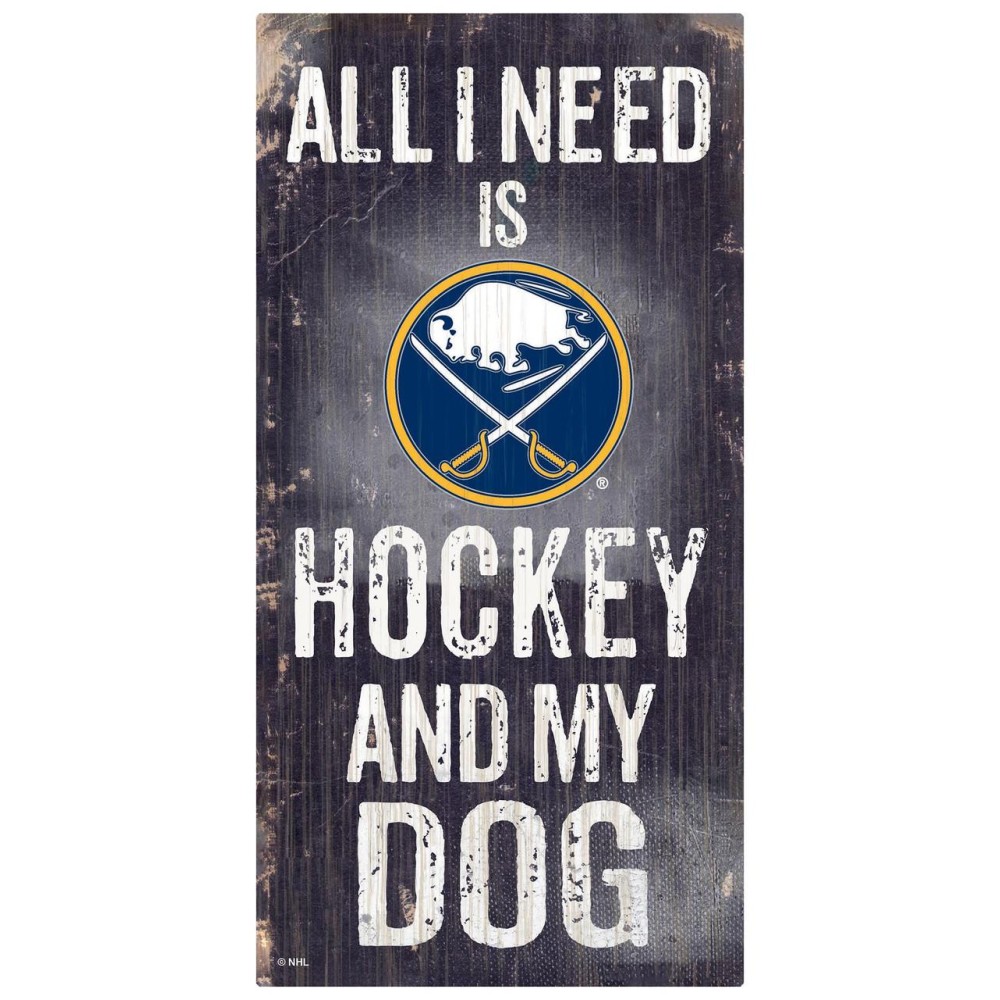 Buffalo Sabres Sign Wood 6X12 Hockey And Dog Design