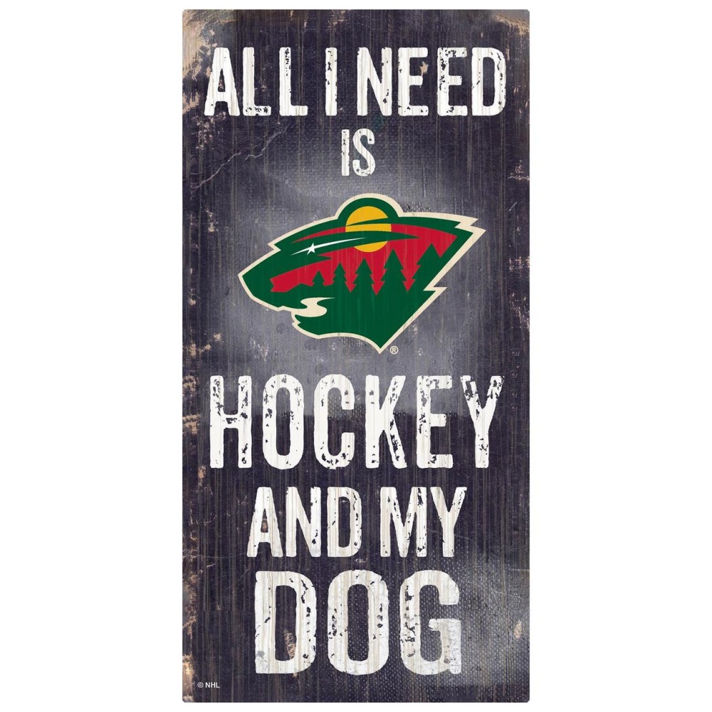 Minnesota Wild Sign Wood 6X12 Hockey And Dog Design