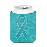 Teal Ribbon For Ovarian Cancer Awareness Can Or Bottle Hugger An1201Cc