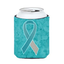 Teal And White Ribbon For Cervical Cancer Awareness Can Or Bottle Hugger An1215Cc