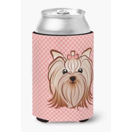 Pink Checkered Yorkie / Yorkshire Terrier Can Or Bottle Hugger Bb1138Cc