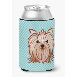 Checkerboard Blue Yorkie Yorkishire Terrier Can Or Bottle Hugger Bb1142Cc