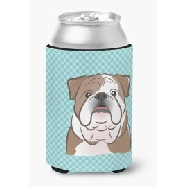 Checkerboard Blue English Bulldog Can Or Bottle Hugger Bb1157Cc