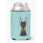 Checkerboard Blue Doberman Can Or Bottle Hugger Bb1183Cc