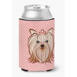 Checkerboard Pink Yorkie Yorkishire Terrier Can Or Bottle Hugger Bb1204Cc