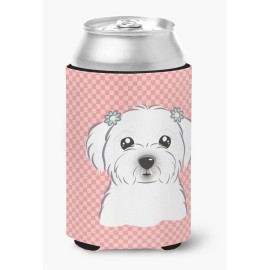 Checkerboard Pink Maltese Can Or Bottle Hugger Bb1208Cc