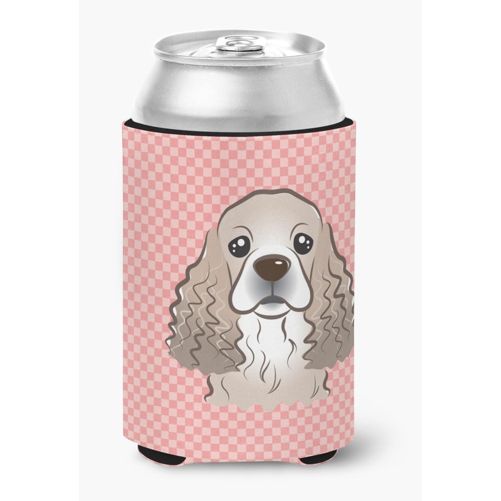 Checkerboard Pink Cocker Spaniel Can Or Bottle Hugger Bb1216Cc