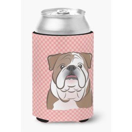 Checkerboard Pink English Bulldog Can Or Bottle Hugger Bb1219Cc