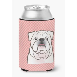 Checkerboard Pink White English Bulldog Can Or Bottle Hugger Bb1220Cc