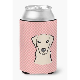 Checkerboard Pink Yellow Labrador Can Or Bottle Hugger Bb1222Cc