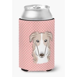Checkerboard Pink Borzoi Can Or Bottle Hugger Bb1228Cc