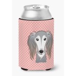 Checkerboard Pink Saluki Can Or Bottle Hugger Bb1229Cc