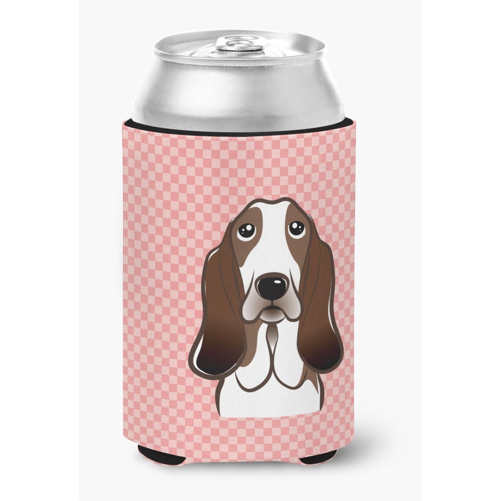 Checkerboard Pink Basset Hound Can Or Bottle Hugger Bb1243Cc