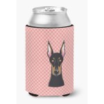 Checkerboard Pink Doberman Can Or Bottle Hugger Bb1245Cc