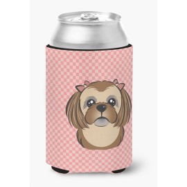 Checkerboard Pink Chocolate Brown Shih Tzu Can Or Bottle Hugger Bb1249Cc