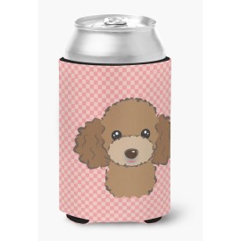 Checkerboard Pink Chocolate Brown Poodle Can Or Bottle Hugger Bb1256Cc
