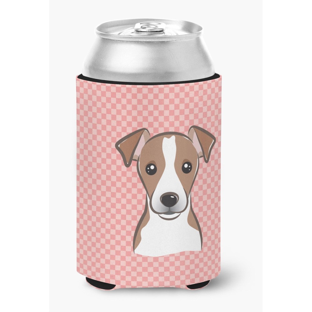 Checkerboard Pink Jack Russell Terrier Can Or Bottle Hugger Bb1260Cc