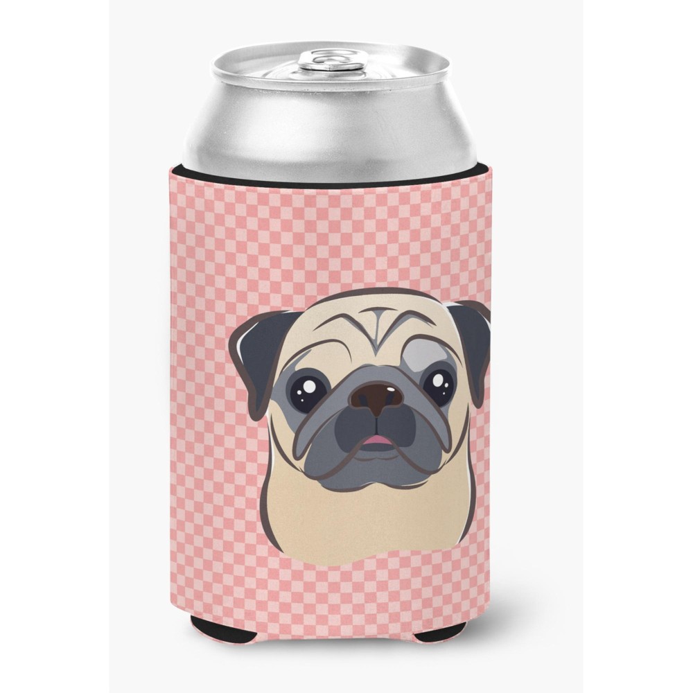 Checkerboard Pink Fawn Pug Can Or Bottle Hugger Bb1262Cc