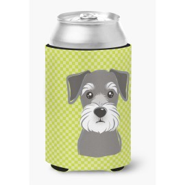 Checkerboard Lime Green Schnauzer Can Or Bottle Hugger Bb1268Cc