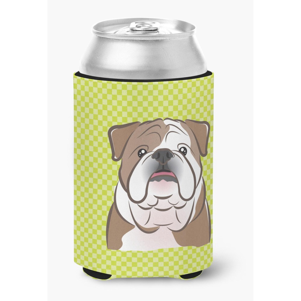 Checkerboard Lime Green English Bulldog Can Or Bottle Hugger Bb1281Cc