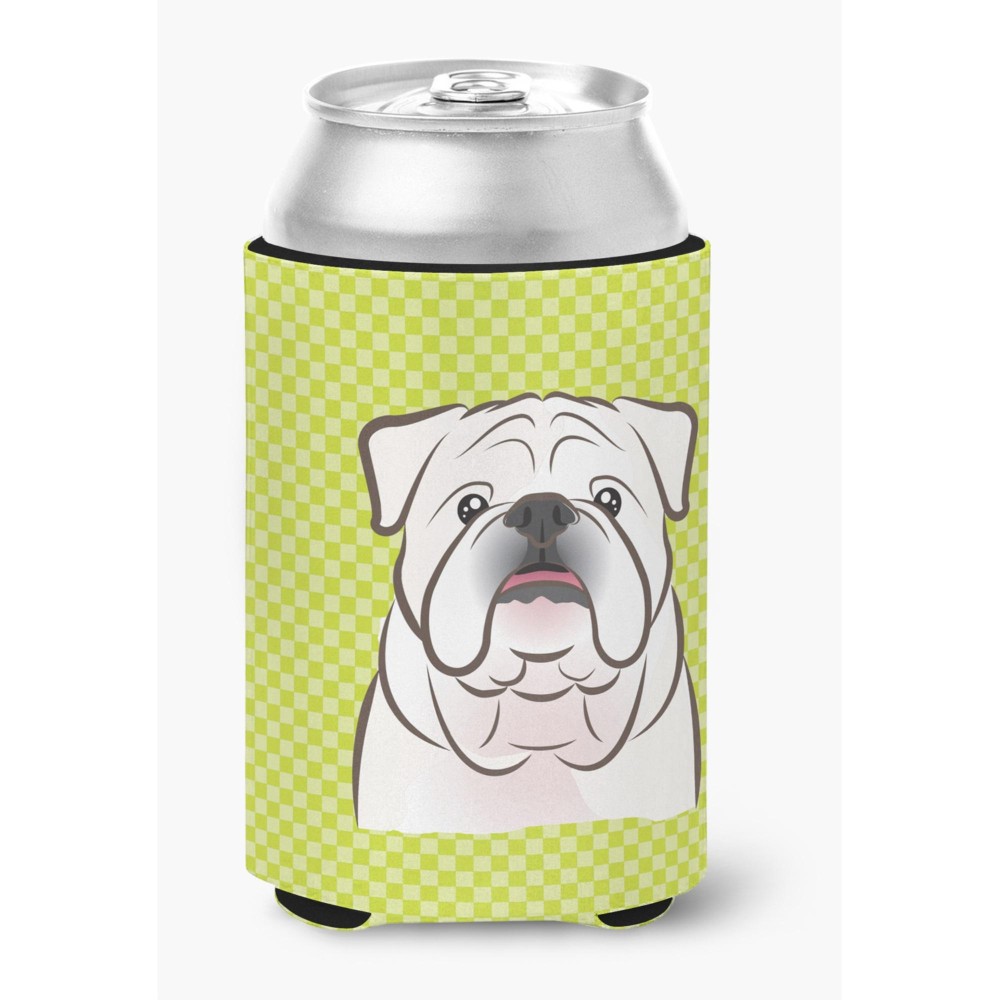 Checkerboard Lime Green White English Bulldog Can Or Bottle Hugger Bb1282Cc