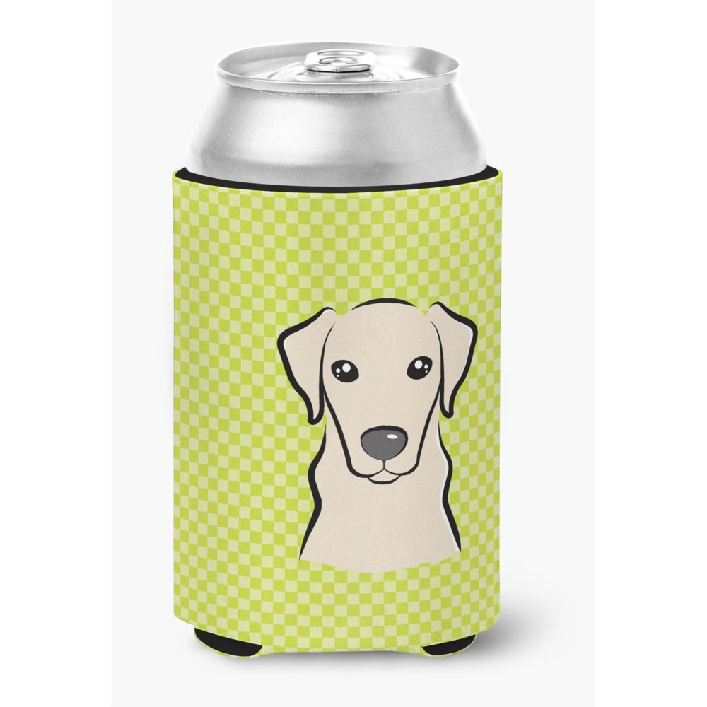 Checkerboard Lime Green Yellow Labrador Can Or Bottle Hugger Bb1284Cc