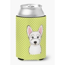 Checkerboard Lime Green Westie Can Or Bottle Hugger Bb1288Cc