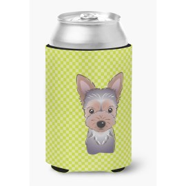 Checkerboard Lime Green Yorkie Puppy Can Or Bottle Hugger Bb1294Cc