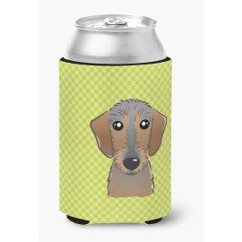 Checkerboard Lime Green Wirehaired Dachshund Can Or Bottle Hugger Bb1295Cc