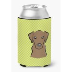 Checkerboard Lime Green Chocolate Labrador Can Or Bottle Hugger Bb1296Cc