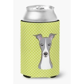 Checkerboard Lime Green Italian Greyhound Can Or Bottle Hugger Bb1298Cc