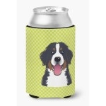 Checkerboard Lime Green Bernese Mountain Dog Can Or Bottle Hugger Bb1299Cc