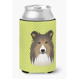 Checkerboard Lime Green Sheltie Can Or Bottle Hugger Bb1304Cc