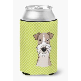 Checkerboard Lime Green Wire Haired Fox Terrier Can Or Bottle Hugger Bb1309Cc