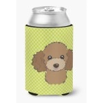 Checkerboard Lime Green Chocolate Brown Poodle Can Or Bottle Hugger Bb1318Cc