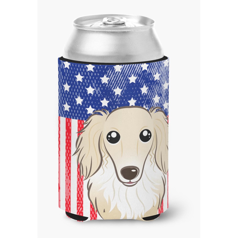 Caroline'S Treasures Bb2142Cc American Flag And Longhair Creme Dachshund Can Or Bottle Hugger, Multicolor