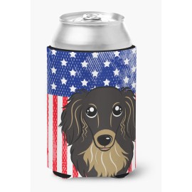 Caroline'S Treasures Bb2143Cc American Flag And Longhair Black And Tan Dachshund Can Or Bottle Hugger, Multicolor