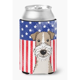 Caroline'S Treasures Bb2177Cc American Flag And Wire Haired Fox Terrier Can Or Bottle Hugger, Multicolor