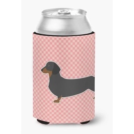 Caroline'S Treasures Dachshund Checkerboard Pink Can Or Bottle Hugger Bb3582Cc, Can Hugger, Multicolor