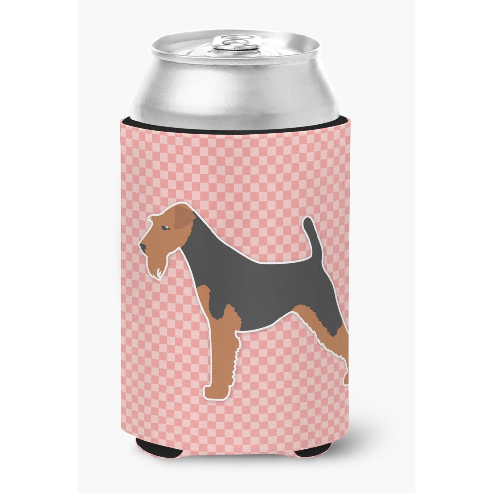 Caroline'S Treasures Welsh Terrier Checkerboard Pink Can Or Bottle Hugger Bb3585Cc, Can Hugger, Multicolor