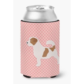 Caroline'S Treasures Jack Russell Terrier Checkerboard Pink Can Or Bottle Hugger Bb3607Cc, Can Hugger, Multicolor