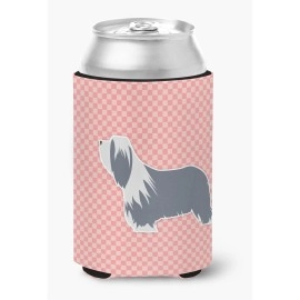 Caroline'S Treasures Bearded Collie Checkerboard Pink Can Or Bottle Hugger Bb3617Cc, Can Hugger, Multicolor