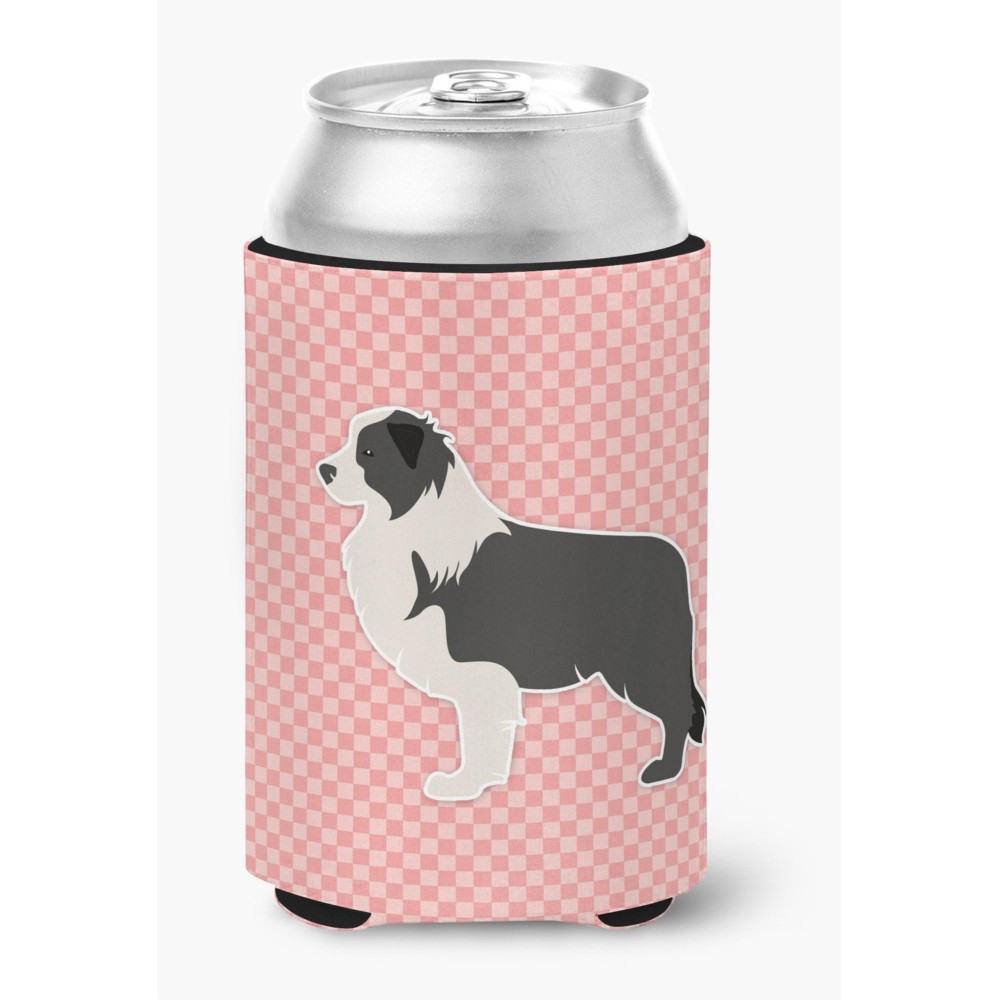 Caroline'S Treasures Black Border Collie Checkerboard Pink Can Or Bottle Hugger Bb3623Cc, Can Hugger, Multicolor