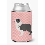 Caroline'S Treasures Black Border Collie Checkerboard Pink Can Or Bottle Hugger Bb3623Cc, Can Hugger, Multicolor