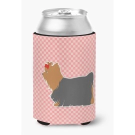 Caroline'S Treasures Yorkshire Terrier Yorkie Checkerboard Pink Can Or Bottle Hugger Bb3634Cc, Can Hugger, Multicolor