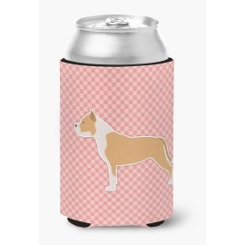 Caroline'S Treasures Staffordshire Bull Terrier Checkerboard Pink Can Or Bottle Hugger Bb3654Cc, Can Hugger, Multicolor