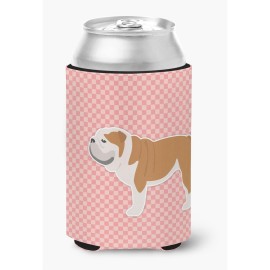 Caroline'S Treasures English Bulldog Checkerboard Pink Can Or Bottle Hugger Bb3662Cc, Can Hugger, Multicolor