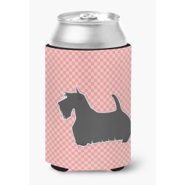 Caroline'S Treasures Scottish Terrier Checkerboard Pink Can Or Bottle Hugger Bb3669Cc, Can Hugger, Multicolor
