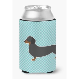 Caroline'S Treasures Dachshund Checkerboard Blue Can Or Bottle Hugger Bb3682Cc, Can Hugger, Multicolor